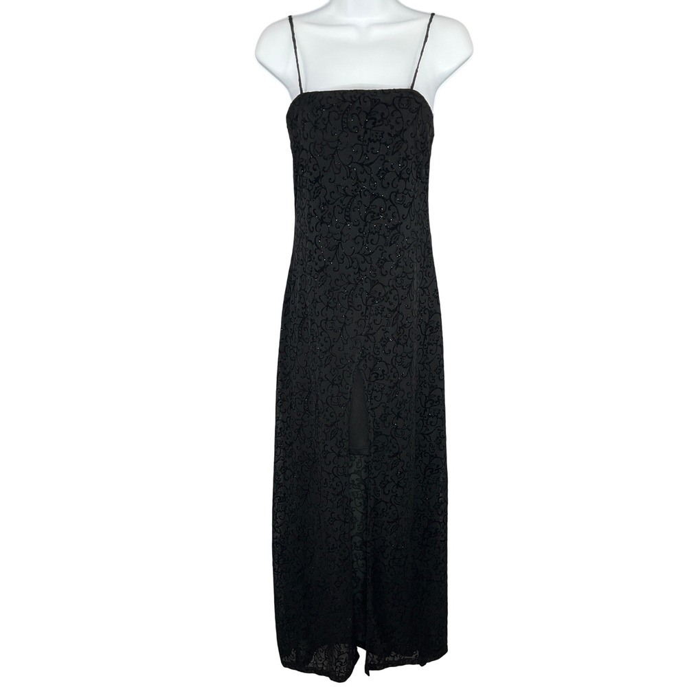 Chesley Maxi Dress Formal Gown Spaghetti Strap Black Velvet Paisley Whimsigoth L